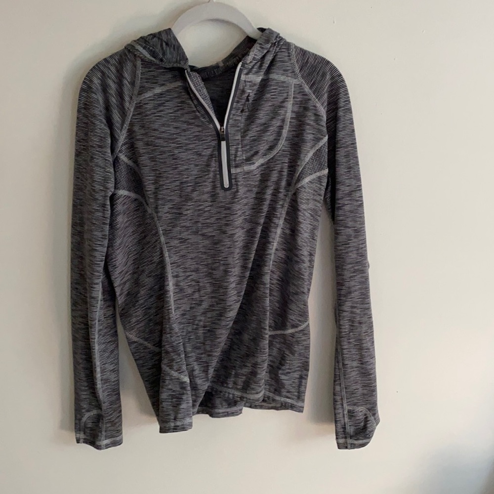 REI hooded quarter zip top